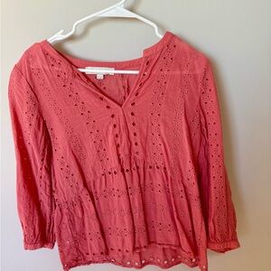 Coral Eyelet Blouse